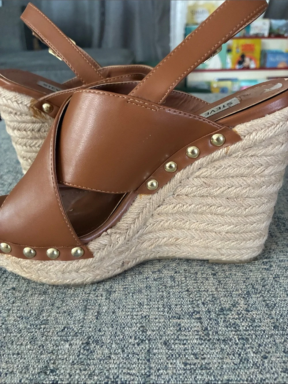 Steve Madden Brown Cross-Strap Espadrille Wedge Sandals